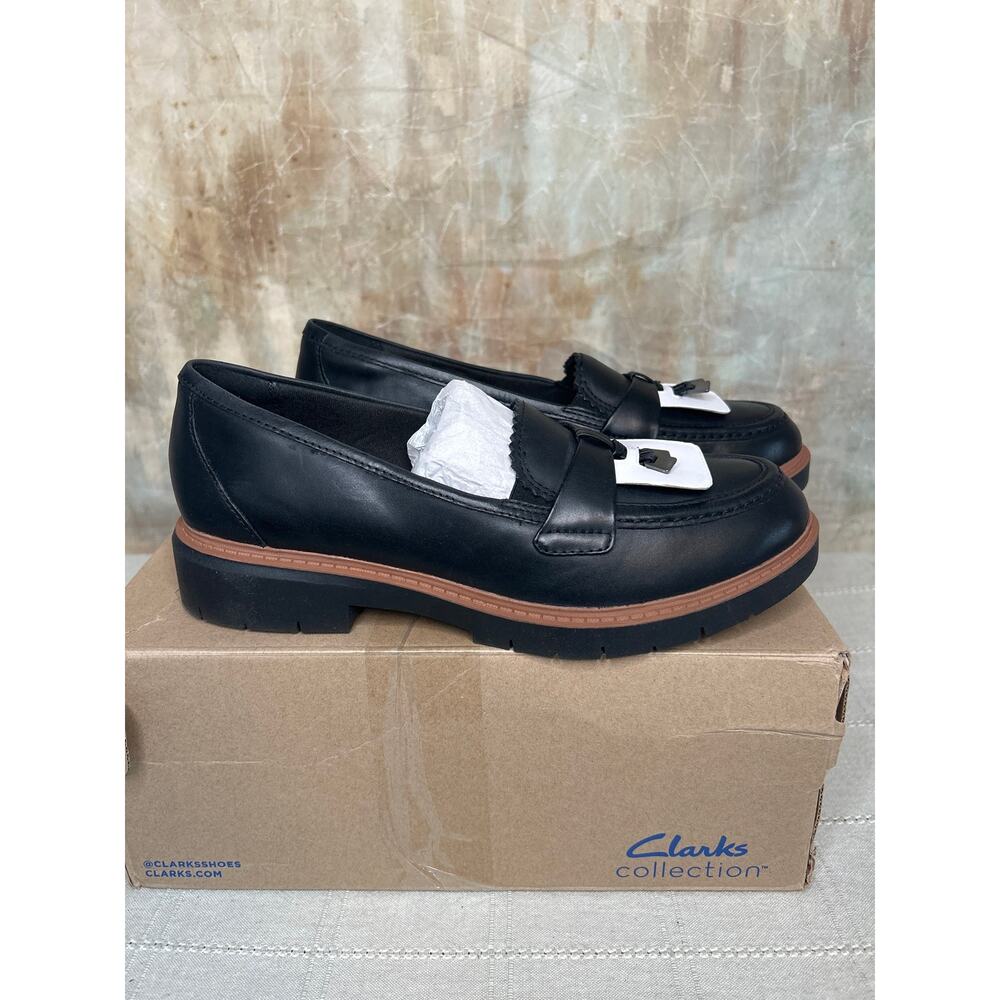 Clarks Westlynn Bella Women's Black Leather Chunky Lug Sole Loafer Size 8.5 M - Picture 9 of 14